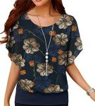 Navy Blue Floral Chiffon Blouse for Women