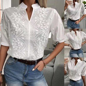 Vintage-Inspired White Crochet Blouse for Women