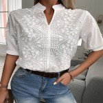 Vintage-Inspired White Crochet Blouse for Women