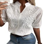 Vintage-Inspired White Crochet Blouse for Women