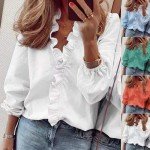 Retro Ruffled V-Neck Blouse for Women