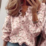 Retro Ruffled V-Neck Blouse for Women
