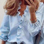 Retro Ruffled V-Neck Blouse for Women