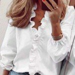 Retro Ruffled V-Neck Blouse for Women