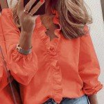 Retro Ruffled V-Neck Blouse for Women