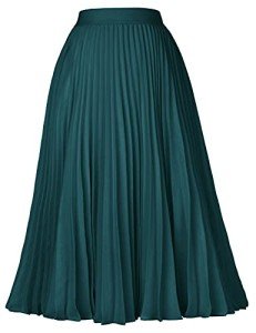 Vintage A-line Pleated Flared Midi Skirt - Blackish Green