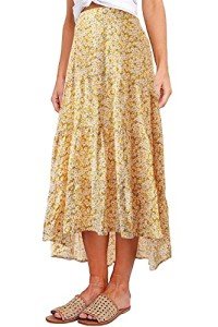 Floral Midi Boho Skirt with High Waist