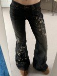Floral Embroidery Low Rise Flared Jeans