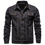 Men's Vintage Denim Jacket with Pockets - Black