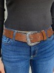 Vintage Leather Waist Belt with Flower Buckle