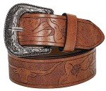 Vintage Leather Waist Belt with Flower Buckle