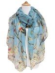Bird Print Floral Lightweight Vintage Scarf for Women