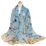 Bird Print Floral Lightweight Vintage Scarf for Women