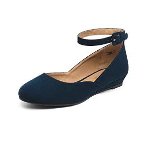 Navy Suede Retro Ankle Strap Ballet Flats