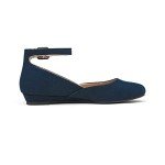 Navy Suede Retro Ankle Strap Ballet Flats