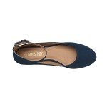 Navy Suede Retro Ankle Strap Ballet Flats
