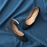 Navy Suede Retro Ankle Strap Ballet Flats