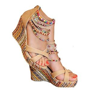 Vintage Pearl-Embellished Wedge Platform Heels for Women
