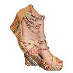 Vintage Pearl-Embellished Wedge Platform Heels for Women
