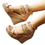 Vintage Pearl-Embellished Wedge Platform Heels for Women