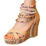 Vintage Pearl-Embellished Wedge Platform Heels for Women