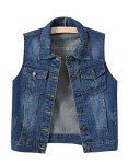 Vintage Frayed Denim Vest with Pockets for Women