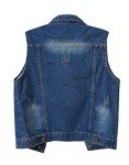 Vintage Frayed Denim Vest with Pockets for Women