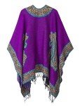 Vintage Pattern Tassel Poncho Shawl Cape - Purple