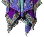 Vintage Pattern Tassel Poncho Shawl Cape - Purple