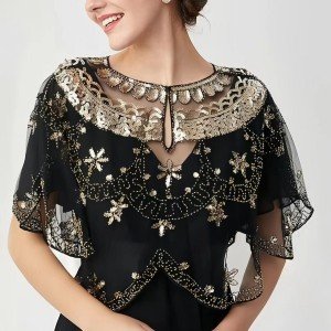 1920s Sequin Embroidery Flapper Shawl Cover-Up