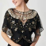 1920s Sequin Embroidery Flapper Shawl Cover-Up
