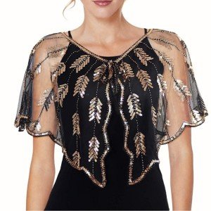 1920s Beaded Sequin Flapper Shawl Cape