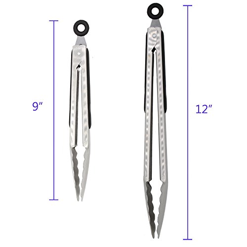 BBQ Grilling Tongs Set, 9" and 12", Stainless Steel