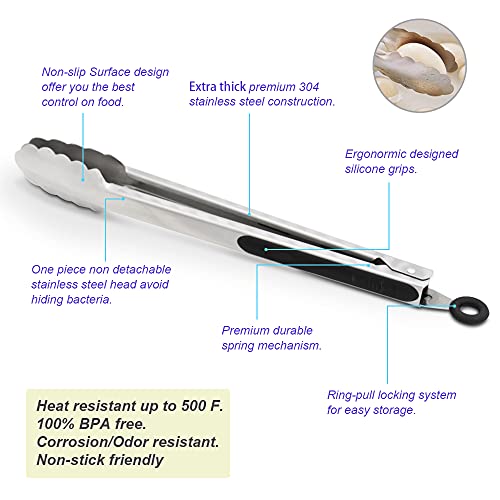 BBQ Grilling Tongs Set, 9" and 12", Stainless Steel