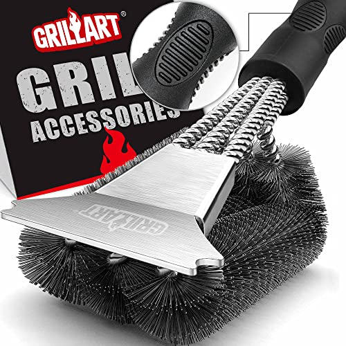 BBQ Grill Brush and Scraper, 18" Triple Scrubbers