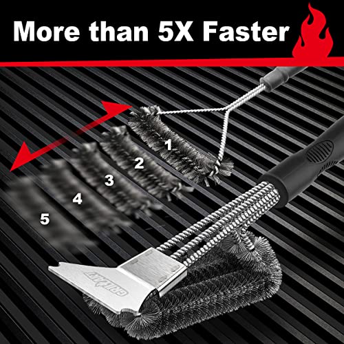 BBQ Grill Brush and Scraper, 18" Triple Scrubbers