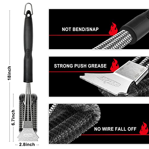 BBQ Grill Brush and Scraper, 18" Triple Scrubbers
