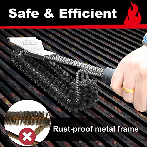 BBQ Grill Brush and Scraper, 18" Triple Scrubbers