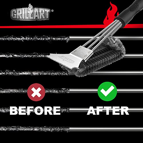 BBQ Grill Brush and Scraper, 18" Triple Scrubbers