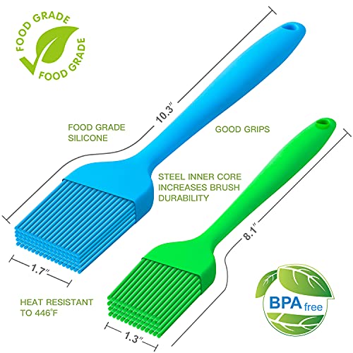 2-Pack Blue & Green Silicone BBQ Basting Brushes