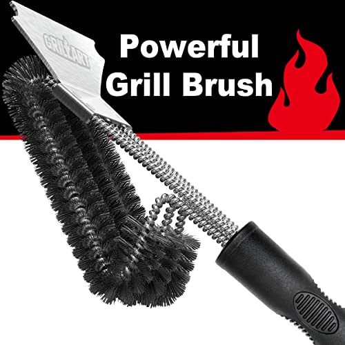 BBQ Grill Brush and Scraper, 18" Triple Scrubbers