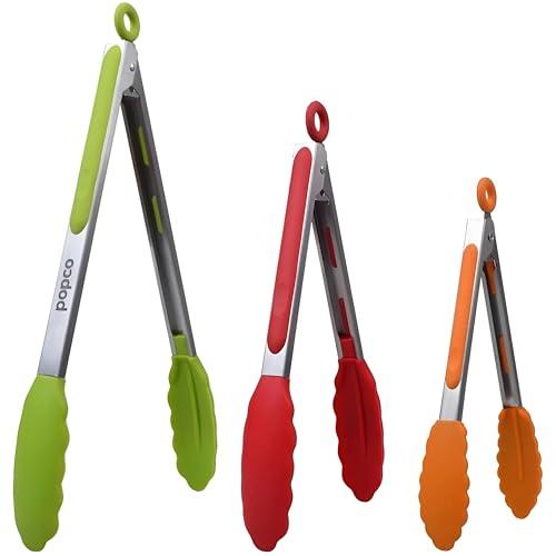 Popco Silicone Tongs Set - Heavy Duty BBQ Tools