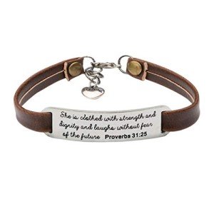 Inspirational Christian Engraved Leather Bracelet for Women
