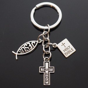 Trust God Cross & Fish Keychain Gift