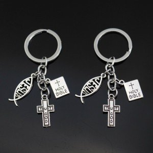 Trust God Cross & Fish Christian Charms Keychain