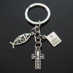 Trust God Cross & Fish Christian Charms Keychain