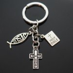 Trust God Cross & Fish Christian Charms Keychain