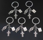 Trust God Jesus Fish Cross Keychain Set