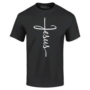 Jesus Cross Script T-Shirt - XXX-Large Black