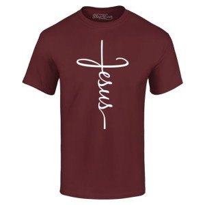 Maroon Jesus Cross Script T-Shirt - Large